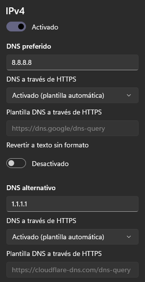 habilitar DNS Over HTTPs en windows 11